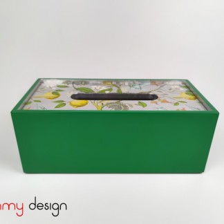 Green tissue box with tropical lemon pattern with 2 edges inside  24*12*9 cm